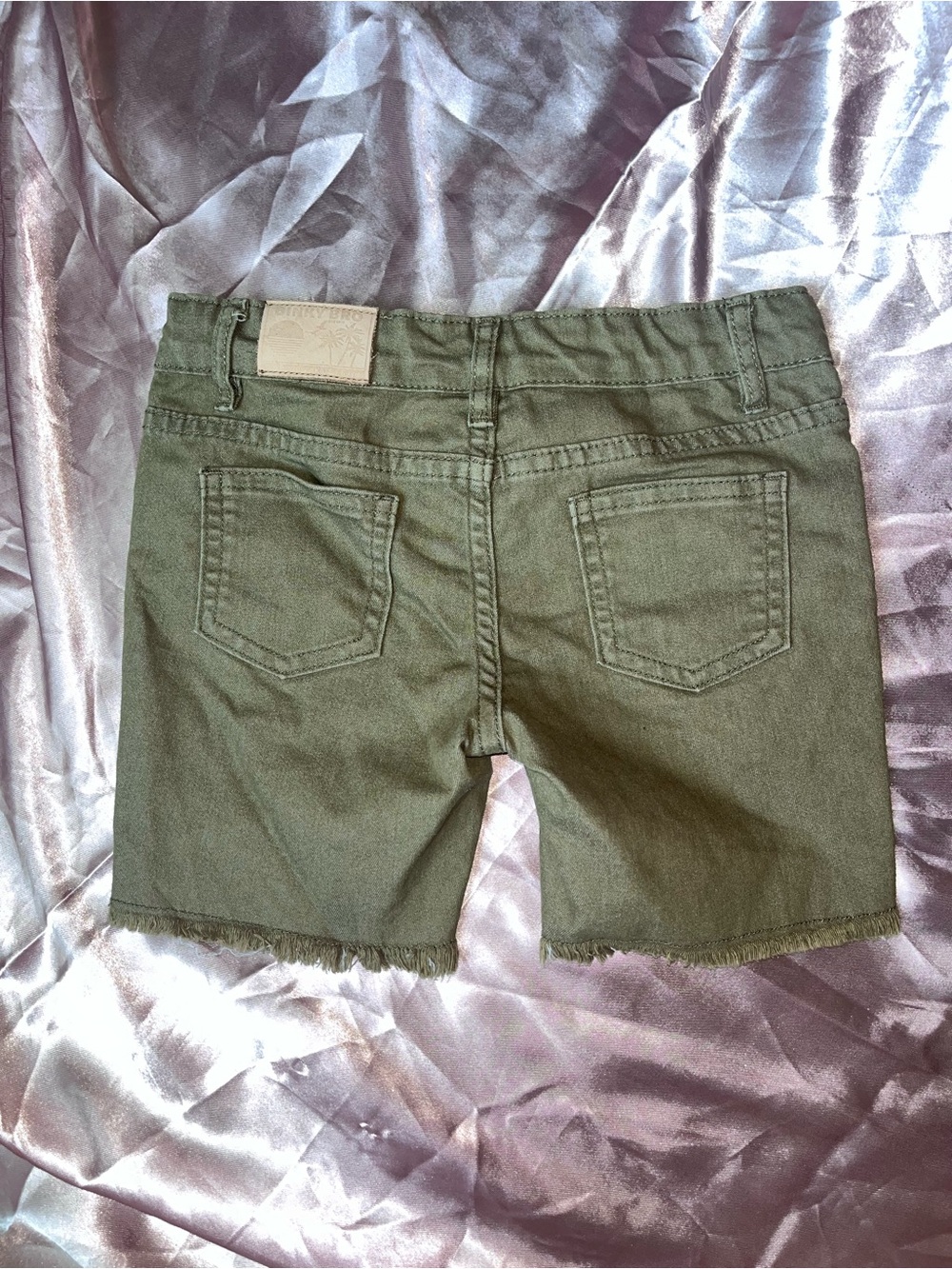 Binky Bro Olive Green Frayed Hem Denim Shorts